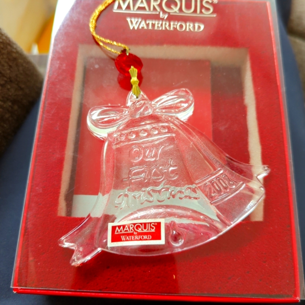 2008 MARQUIS by WATERFORD “Our First Christmas” Crystal Bell Tree Ornament